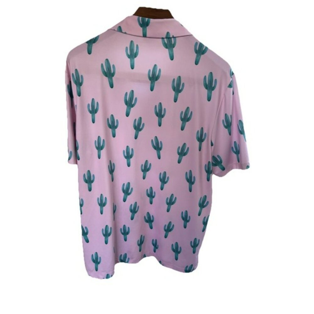 BAD BIRDIE XXL Desert Cactus Mens Polo Golf Pink Performance Golf Short Sleeve - Picture 4 of 8